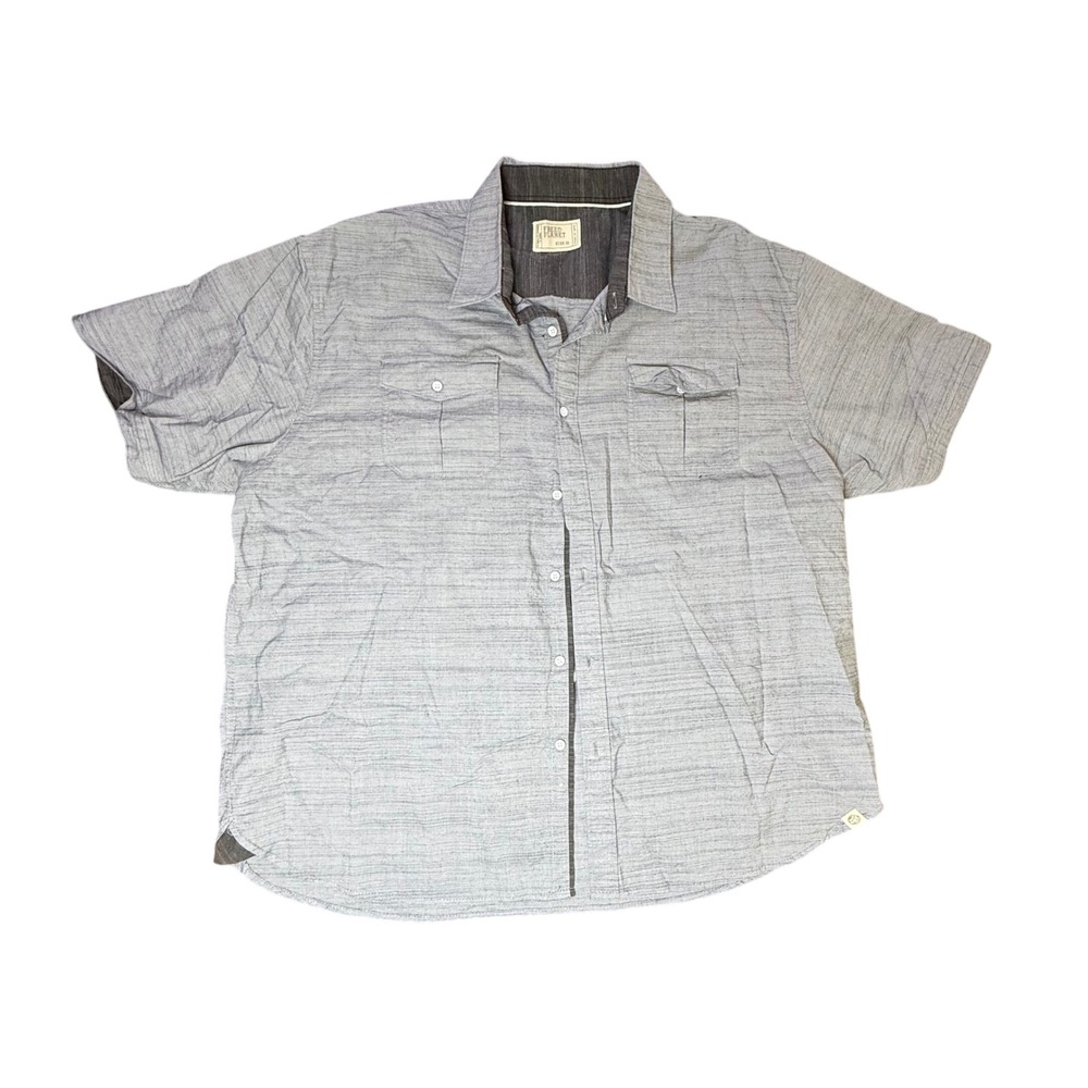 Free Planet Gray Button Up Short Sleeve Casual Shirt Two Pocket 3XL